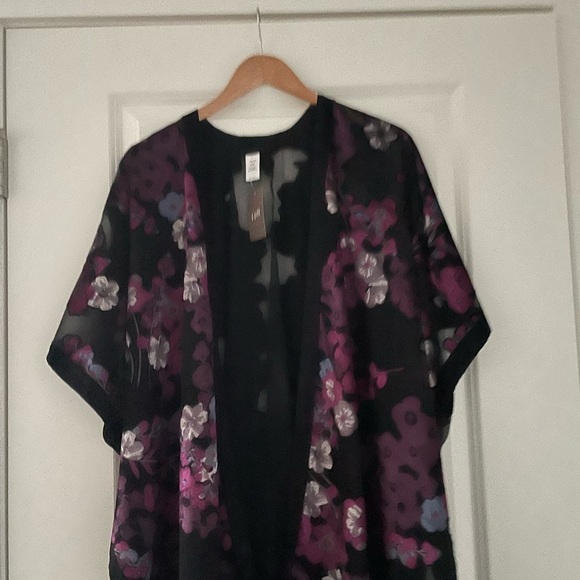 J. Jill Ruana Velvet Burnout Cardigan One Size Kimono Duster Purple Floral - Picture 7 of 9